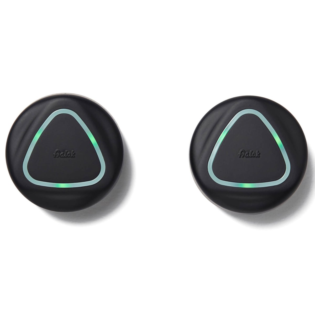 Two Aalok Patches with green accents on a white background