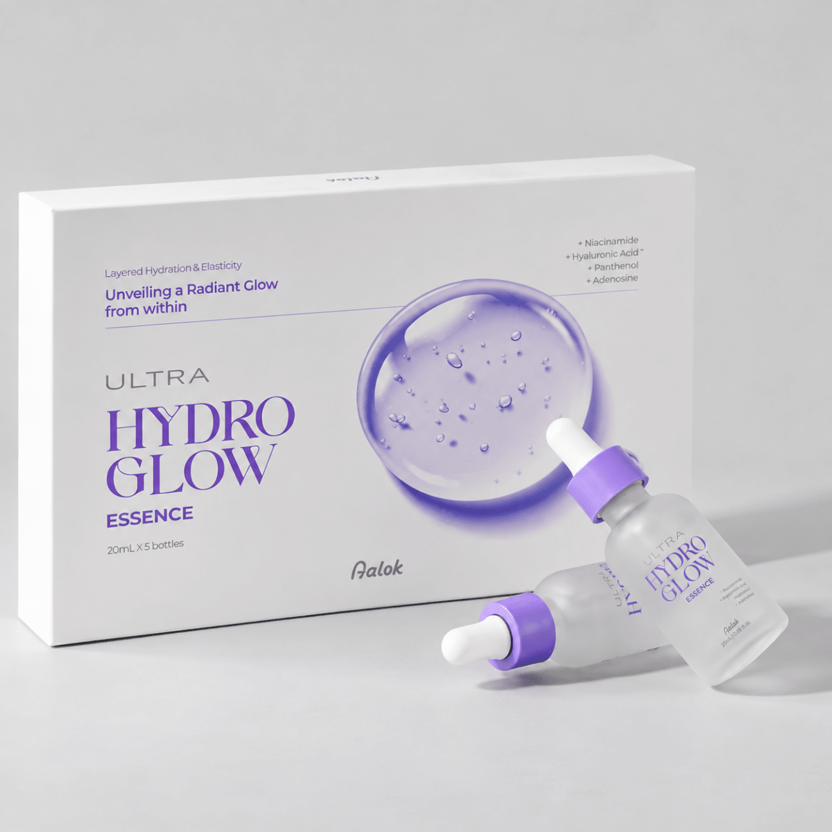 Ultra Hydro Glow Essence bottle and packaging on a light background