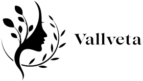 Logo of Vallveta with a silhouette of a woman's head and leaves on a white background