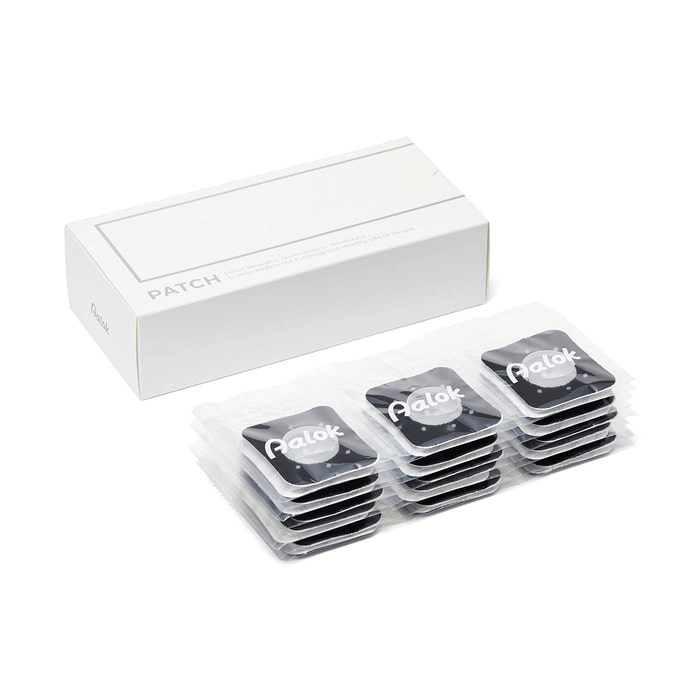 White box with 'Aalok' branding containing multiple small black patches on a white background